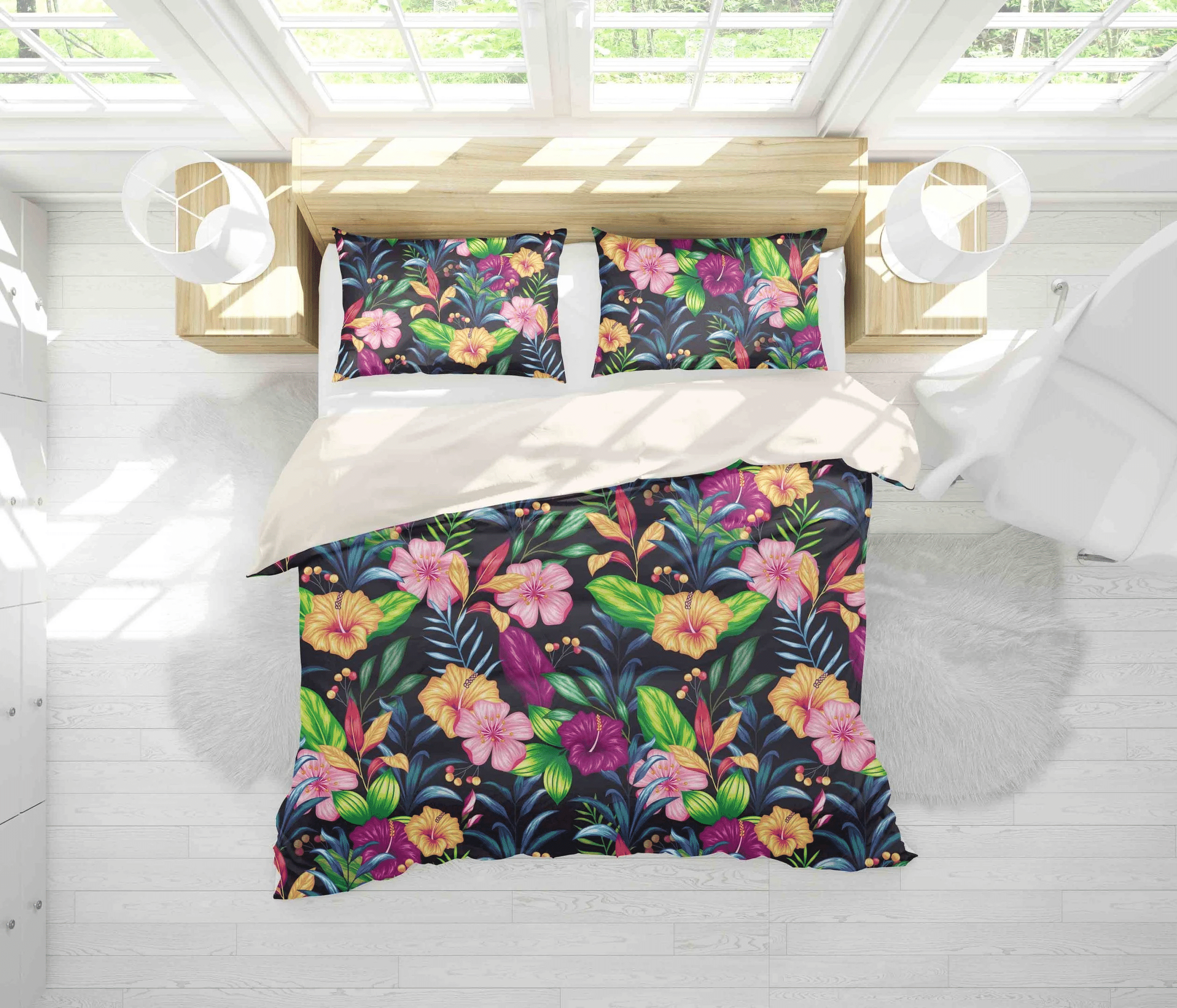 3d Black Pink Yellow Floral Bedding Set Bedding Sets Duvet