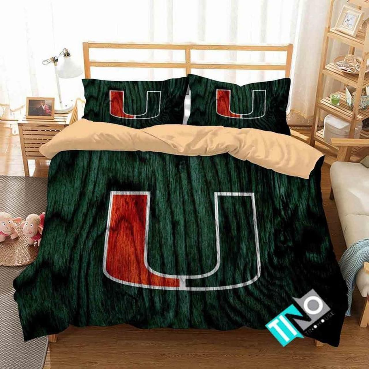 Ncaa Miami Hurricanes 2 Logo N 3d Duvet Cover Bedding