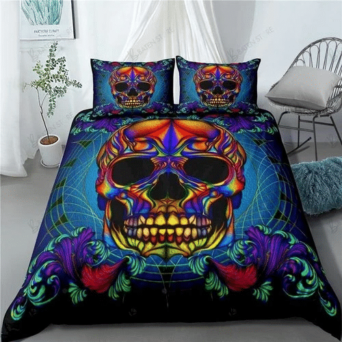 Sugar Skull Neon Colorful Bedding Sets Duvet Cover Bedroom Quilt