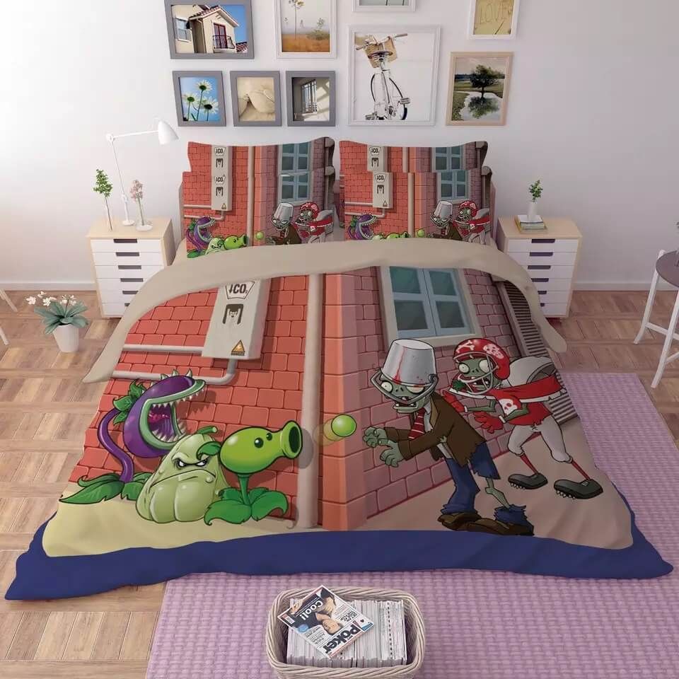 Plants Vs Zombies 6 Duvet Cover Pillowcase Bedding Set Quilt Bed