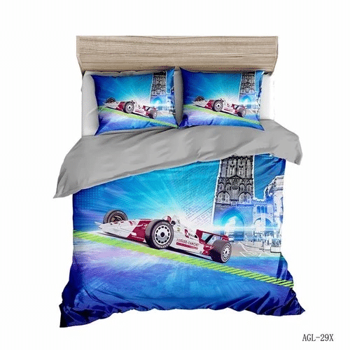 Zipper Closure Racing Car Pattern Bedding Sets Duvet Cover Bedroom