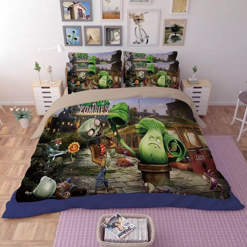 Plants Vs Zombies 7 Duvet Cover Pillowcase Bedding Set Quilt Bed