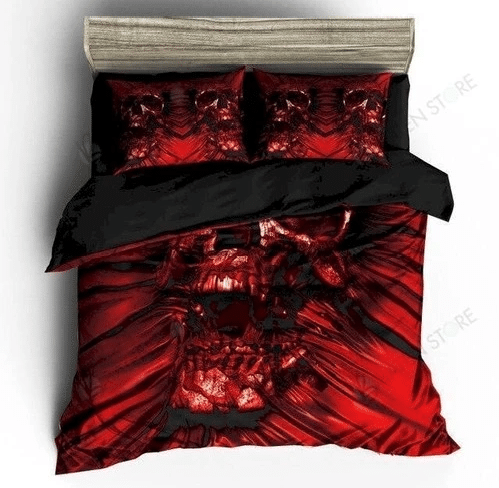 Red Sugar Skull Bedding Sets Duvet Cover Bedroom Quilt Bed