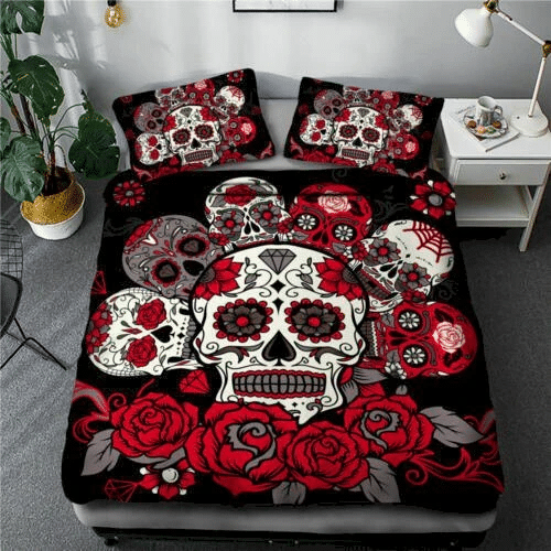 Skull Flowers 03 Bedding Sets Duvet Cover Bedroom Quilt Bed