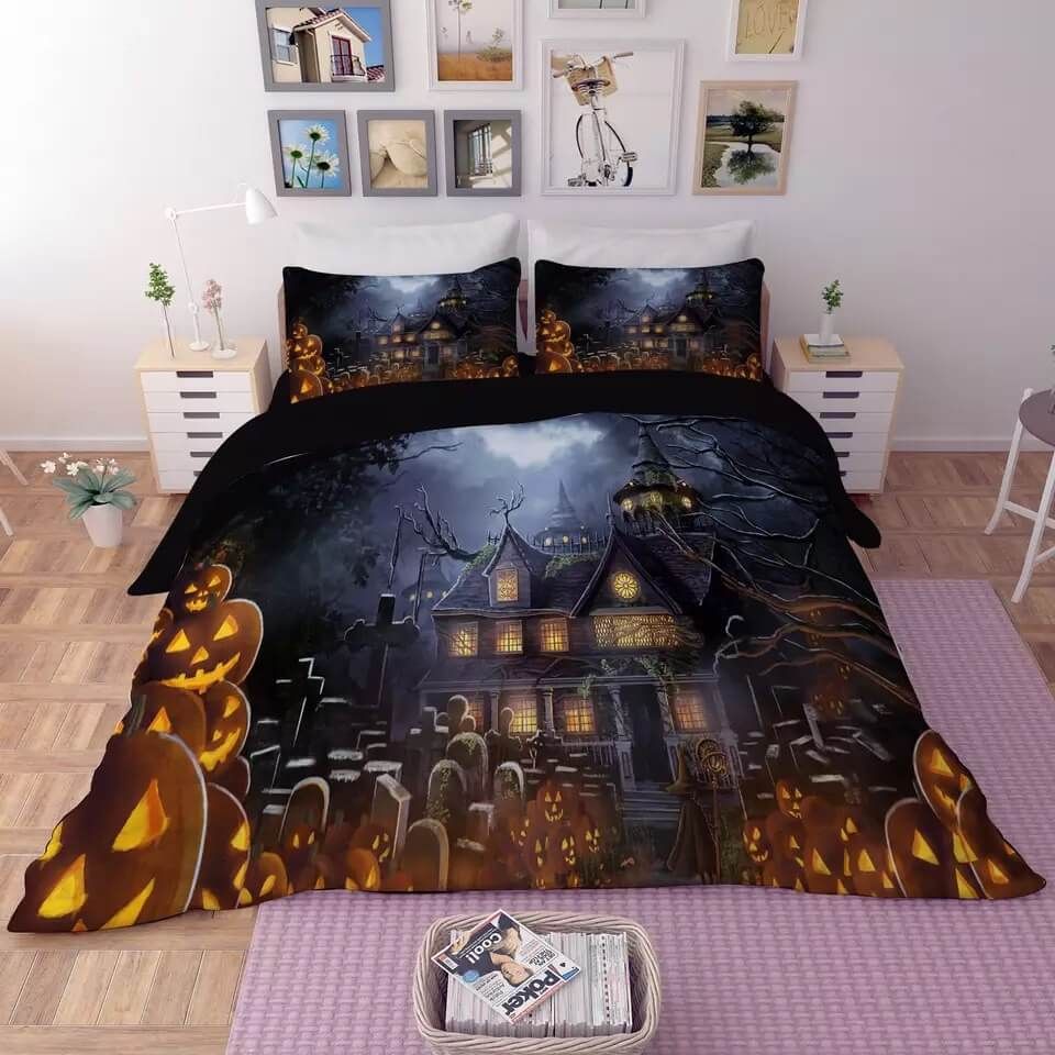 Halloween Horro Pumpkin Ghost 2 Duvet Cover Pillowcase Bedding Set