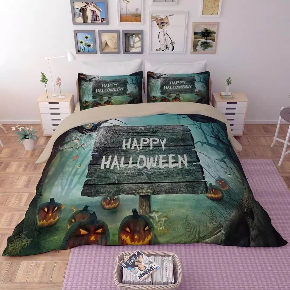 Halloween Horro Pumpkin Ghost 9 Duvet Cover Pillowcase Bedding Set