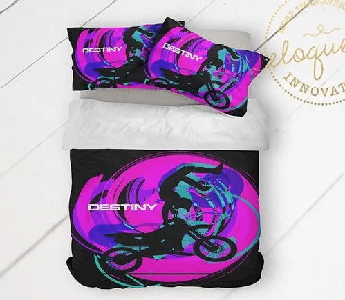 Motocross Black Pink Purple Bedding Sets Duvet Cover Bedroom Quilt