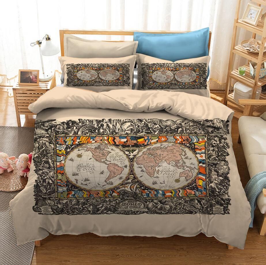 Map Of The World 3 Duvet Cover Pillowcase Bedding Sets