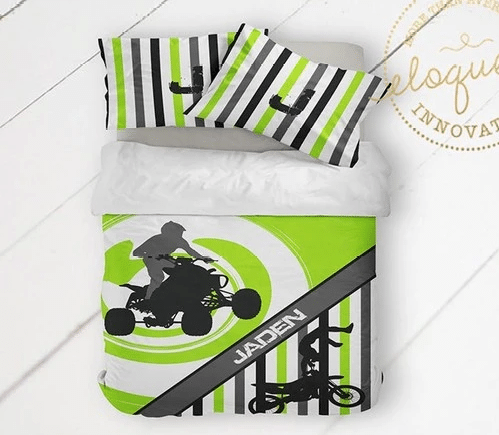 Green 038 White Dirt Bike Comforter Bedding Sets Duvet Cover