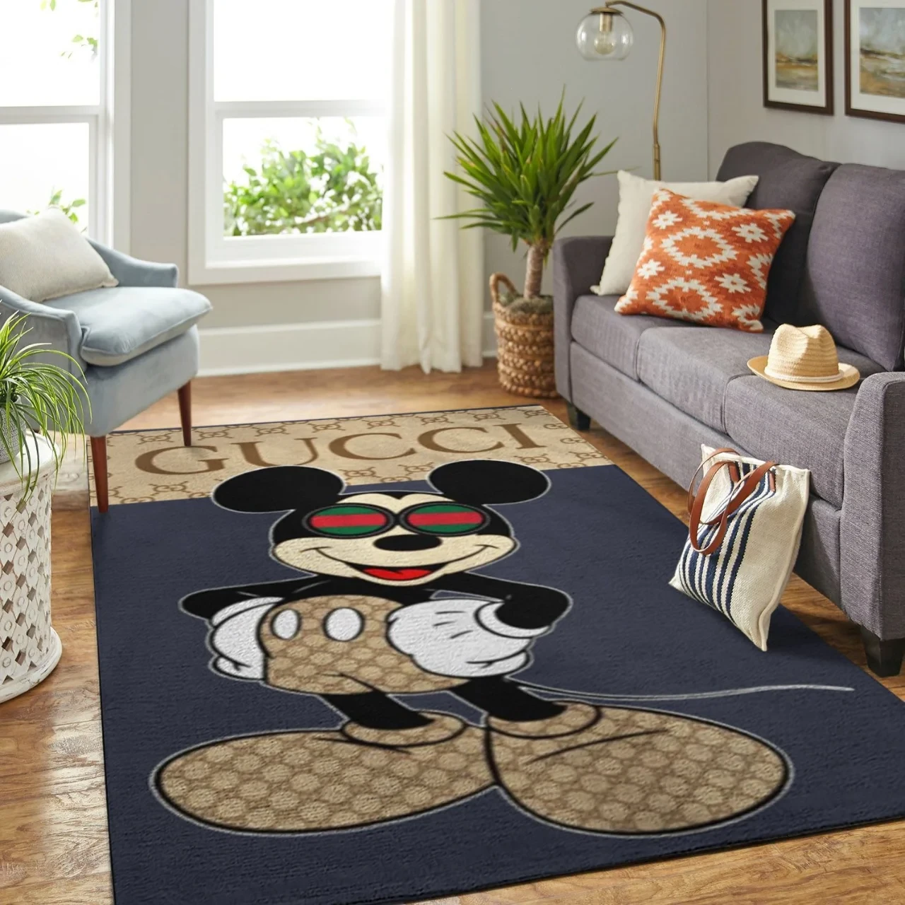 Gucci Fashion Brand Logo And Mickey Area Rugs Living Room Christmas Gift Floor Decor The US Decor - Indoor Outdoor Rugs