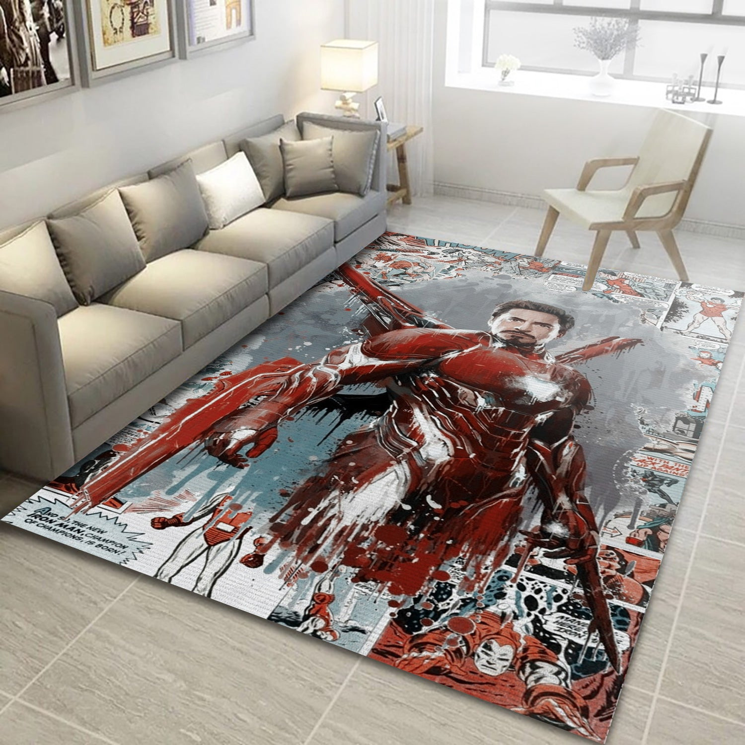 Iron Man Comic Ver2 Rug, Living Room Rug - Home Decor Floor Decor - Indoor Outdoor Rugs