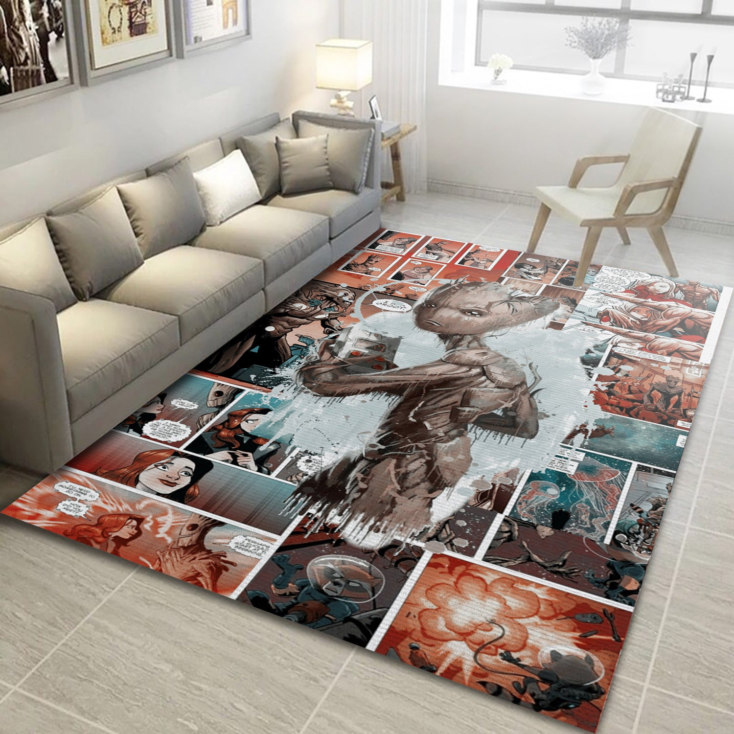 Groot Comic Rug, Living Room Rug - Floor Decor - Indoor Outdoor Rugs