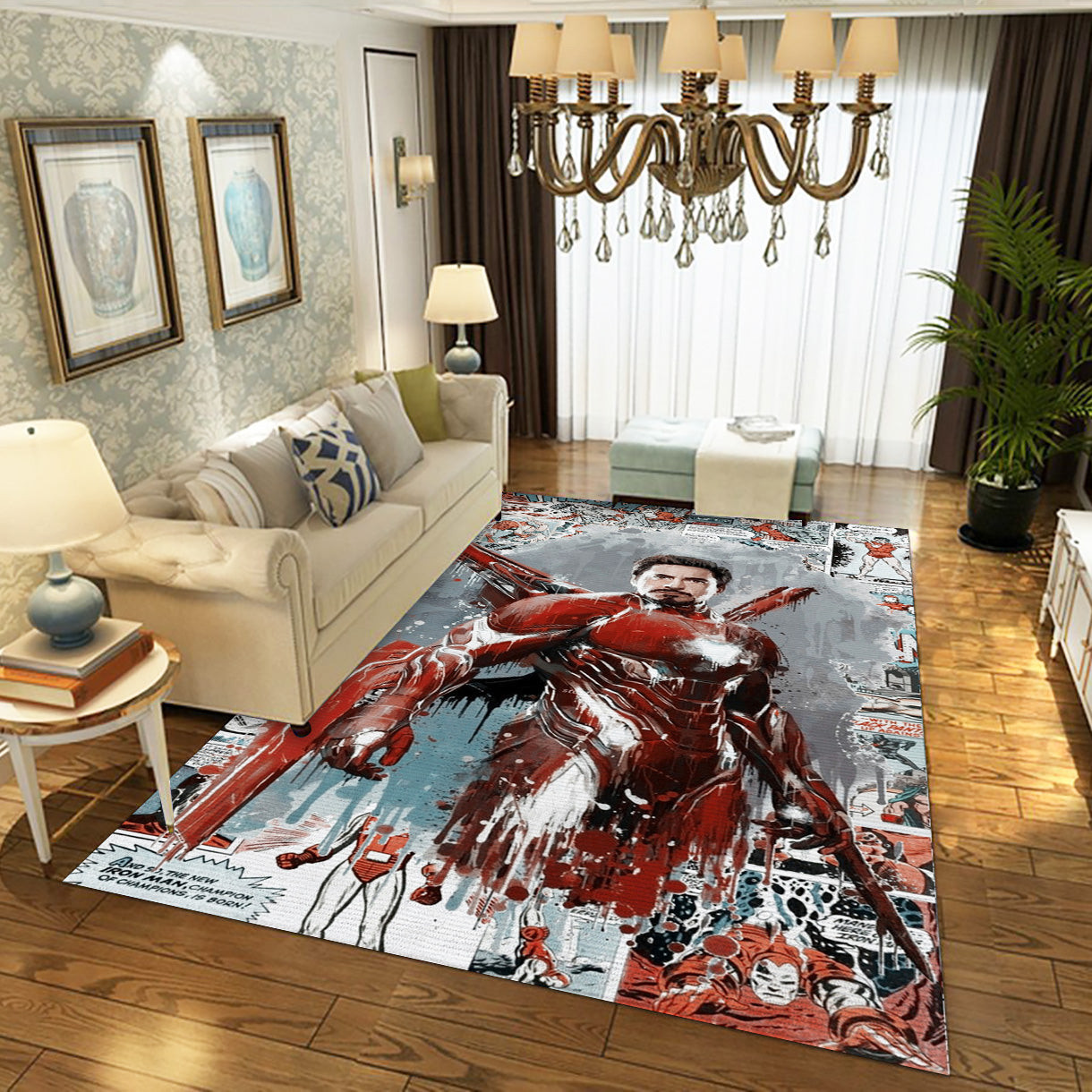 Iron Man Comic Ver2 Rug, Living Room Rug - Home Decor Floor Decor - Indoor Outdoor Rugs