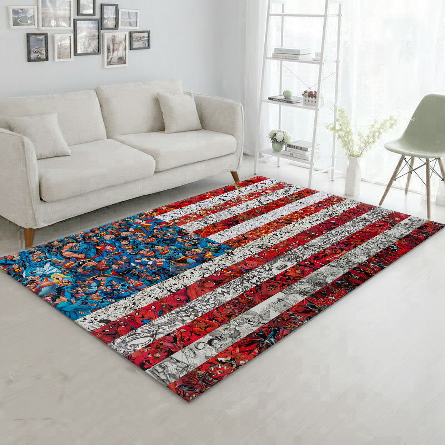 Comics Flag Of The United States Superman Spider Man Movie Area Rug, Living Room And Bedroom Rug - Floor Decor - Indoor Outdoor Rugs