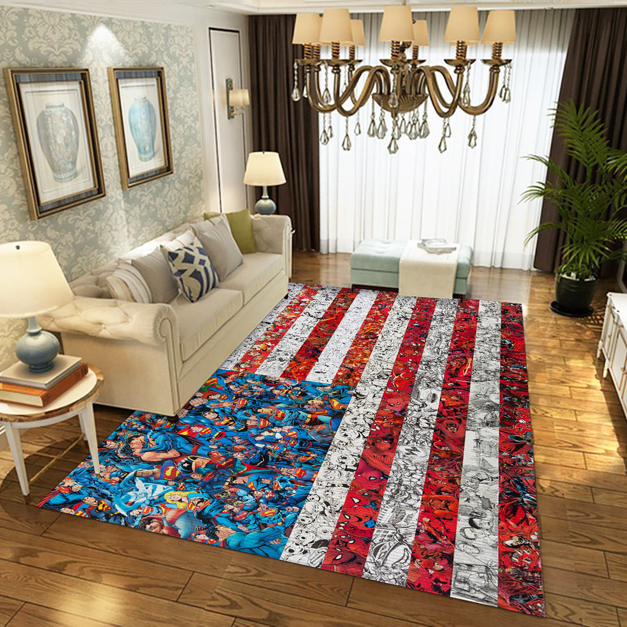 Comics Flag Of The United States Superman Spider Man Movie Area Rug, Living Room And Bedroom Rug - Floor Decor - Indoor Outdoor Rugs