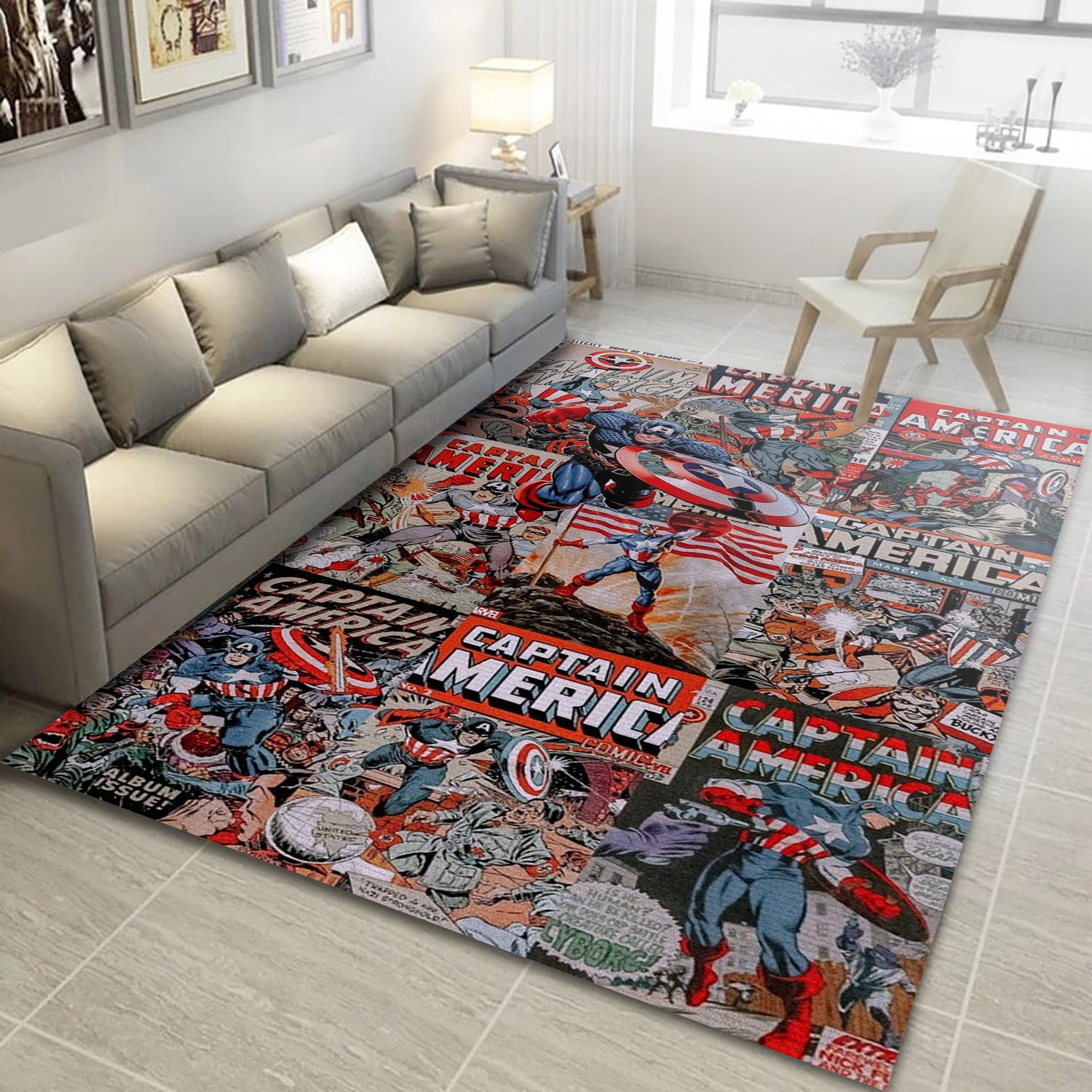 Captain America Comic Area Rug For Christmas, Living Room And Bedroom Rug - Carpet Floor Decor - Indoor Outdoor Rugs