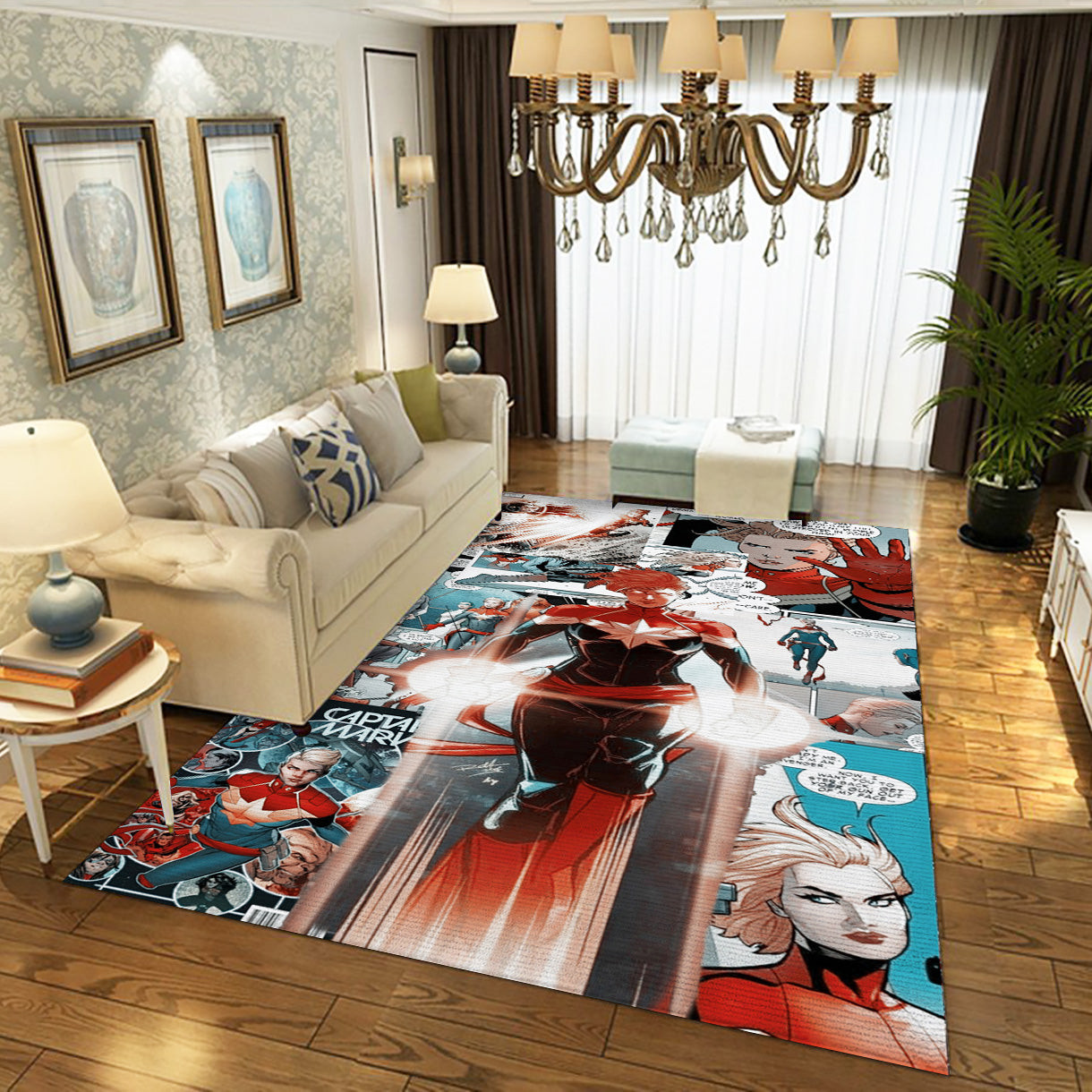 Captain Marvel Comic Area Rug For Christmas, Bedroom Rug - Floor Decor - Indoor Outdoor Rugs