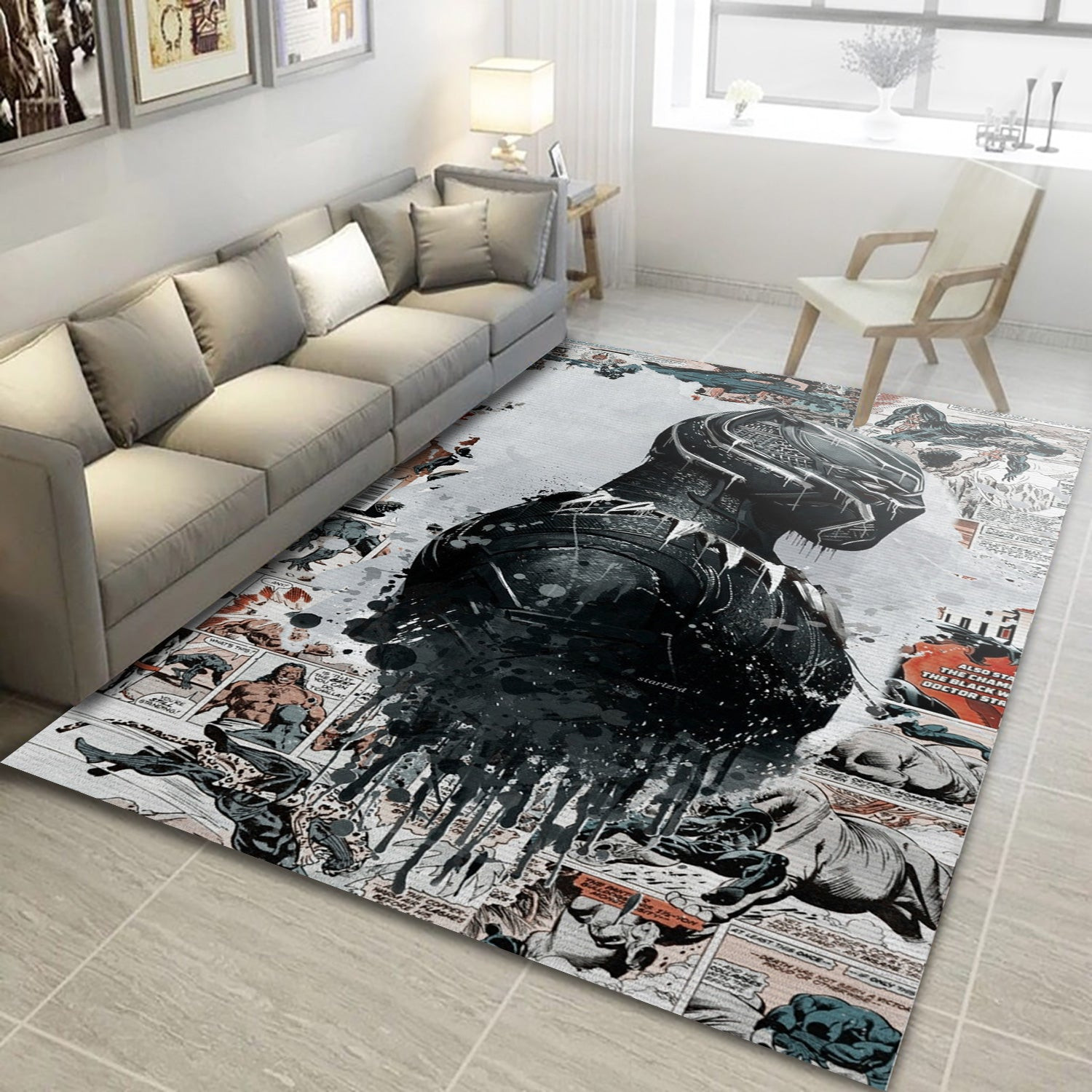 Black Panther Comic Rug, Living Room And Bedroom Rug - Home Decor Floor Decor - Indoor Outdoor Rugs