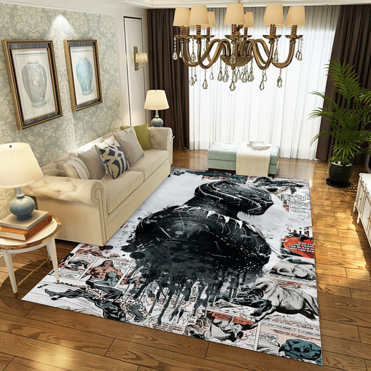 Black Panther Comic Rug, Living Room And Bedroom Rug - Home Decor Floor Decor - Indoor Outdoor Rugs