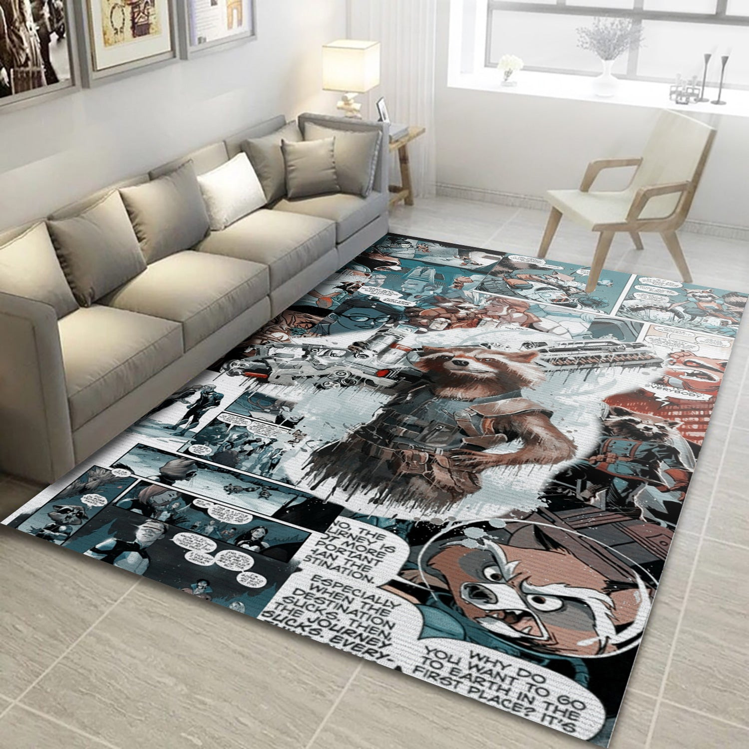 Rocket Raccoon Comic Area Rug, Bedroom Rug - Home US Decor - Indoor Outdoor Rugs