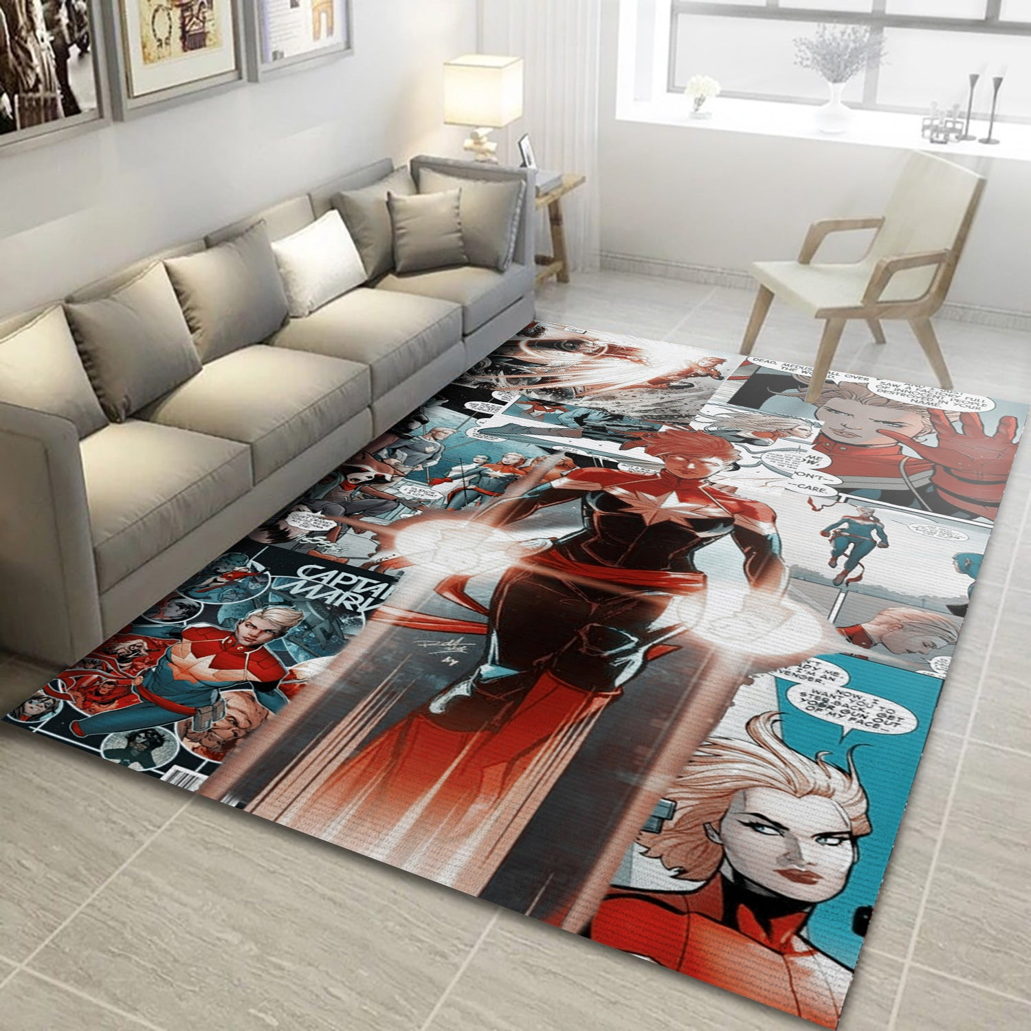 Captain Marvel Comic Area Rug For Christmas, Bedroom Rug - Floor Decor - Indoor Outdoor Rugs