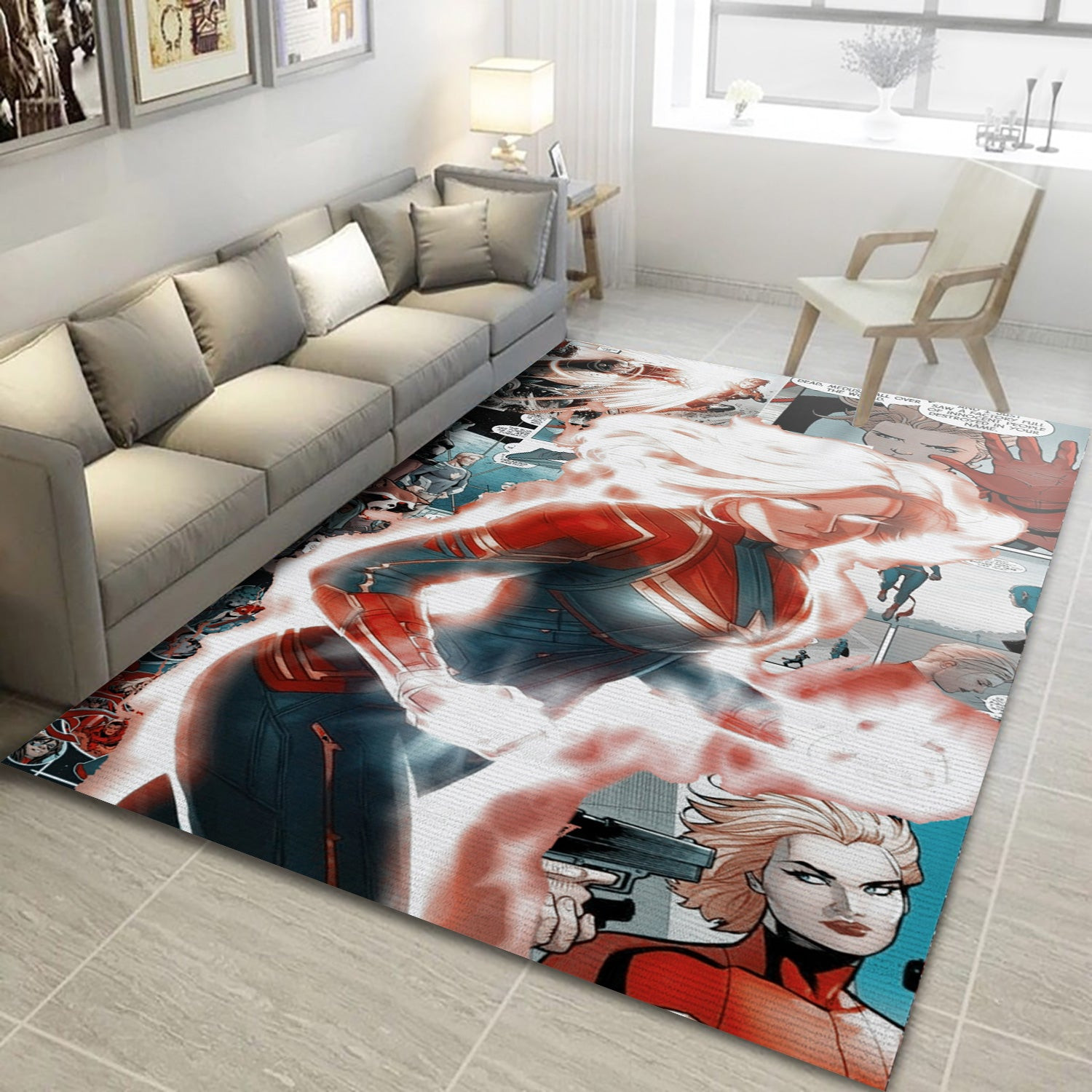 Captain Marvel Comic Ver1 Rug, Bedroom Rug - Home US Decor - Indoor Outdoor Rugs