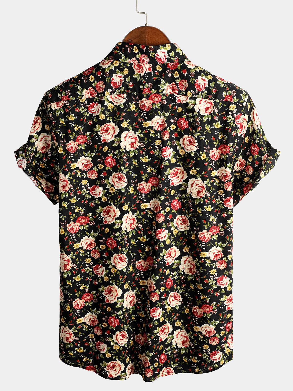 Mens Short Sleeve Rose Cotton Shirts Hawaiian Shirt for Men Women