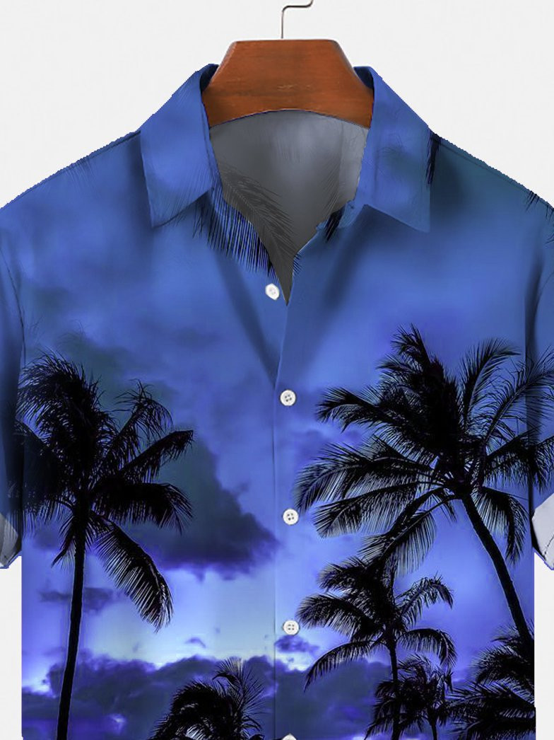 Mens  Plant Coconut Tree Hawaiian Shirts Vacation Beach Plant Scape Tops