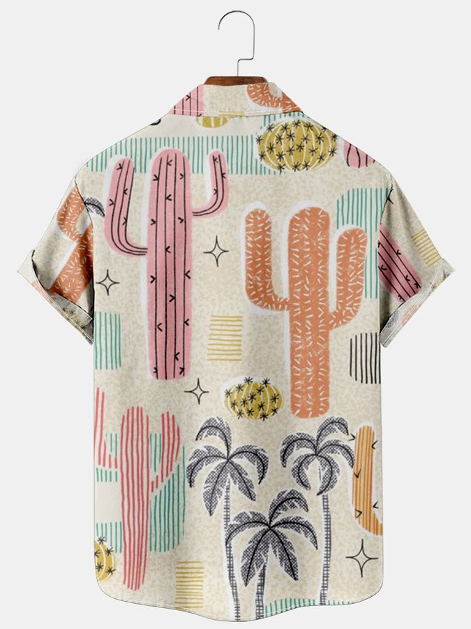 Mens Hawaiian Shirt Casual Geometric Coconut Tree Print Short Sleeved Shirt  For Couples