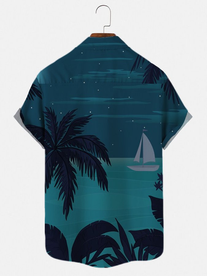 Mens Palm Tree Tropical Sea Landscape Print Short Sleeve Shirt Hawaiian Shirt for Men Women