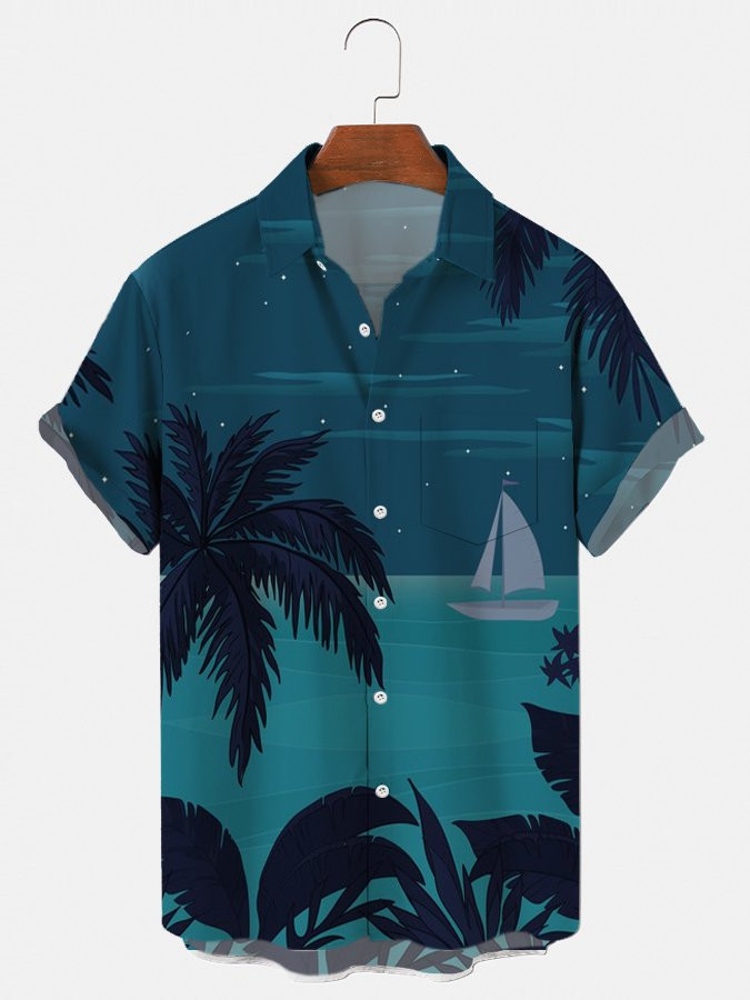 Mens Palm Tree Tropical Sea Landscape Print Short Sleeve Shirt Hawaiian Shirt for Men Women