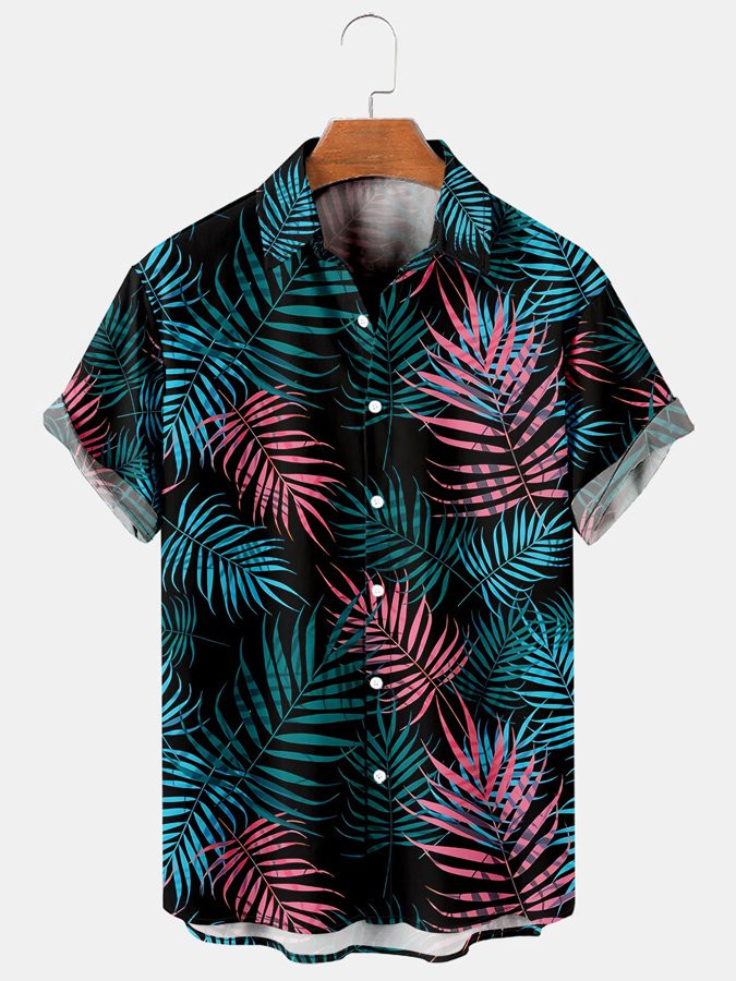 Vacation Leisure Plant Elements Coconut Tree Pattern Hawaiian Style Printed Shirt Top