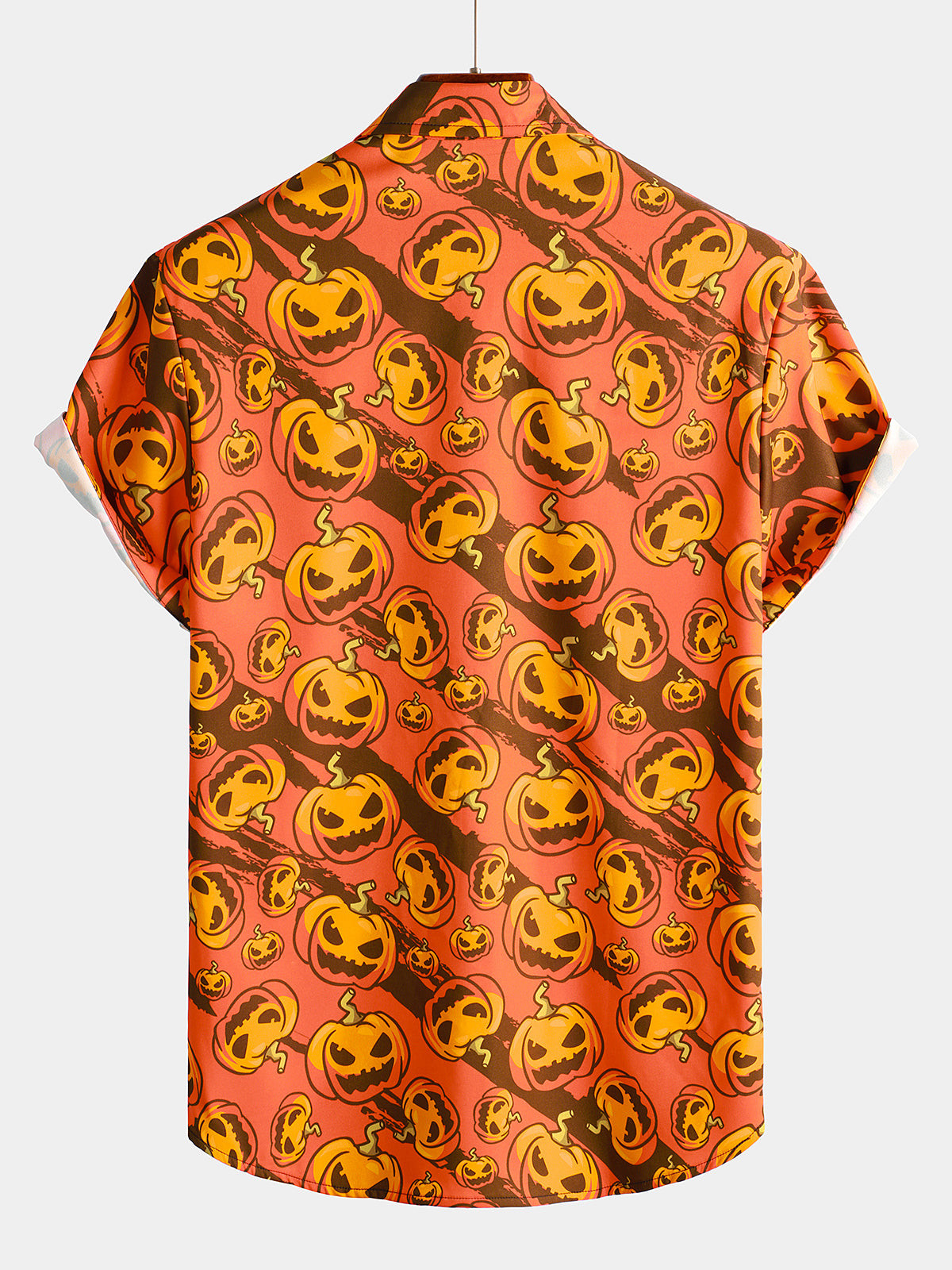 Mens Casual Pumpkin Print Button Halloween Short Sleeve Shirt Hawaiian Shirt for Men Women