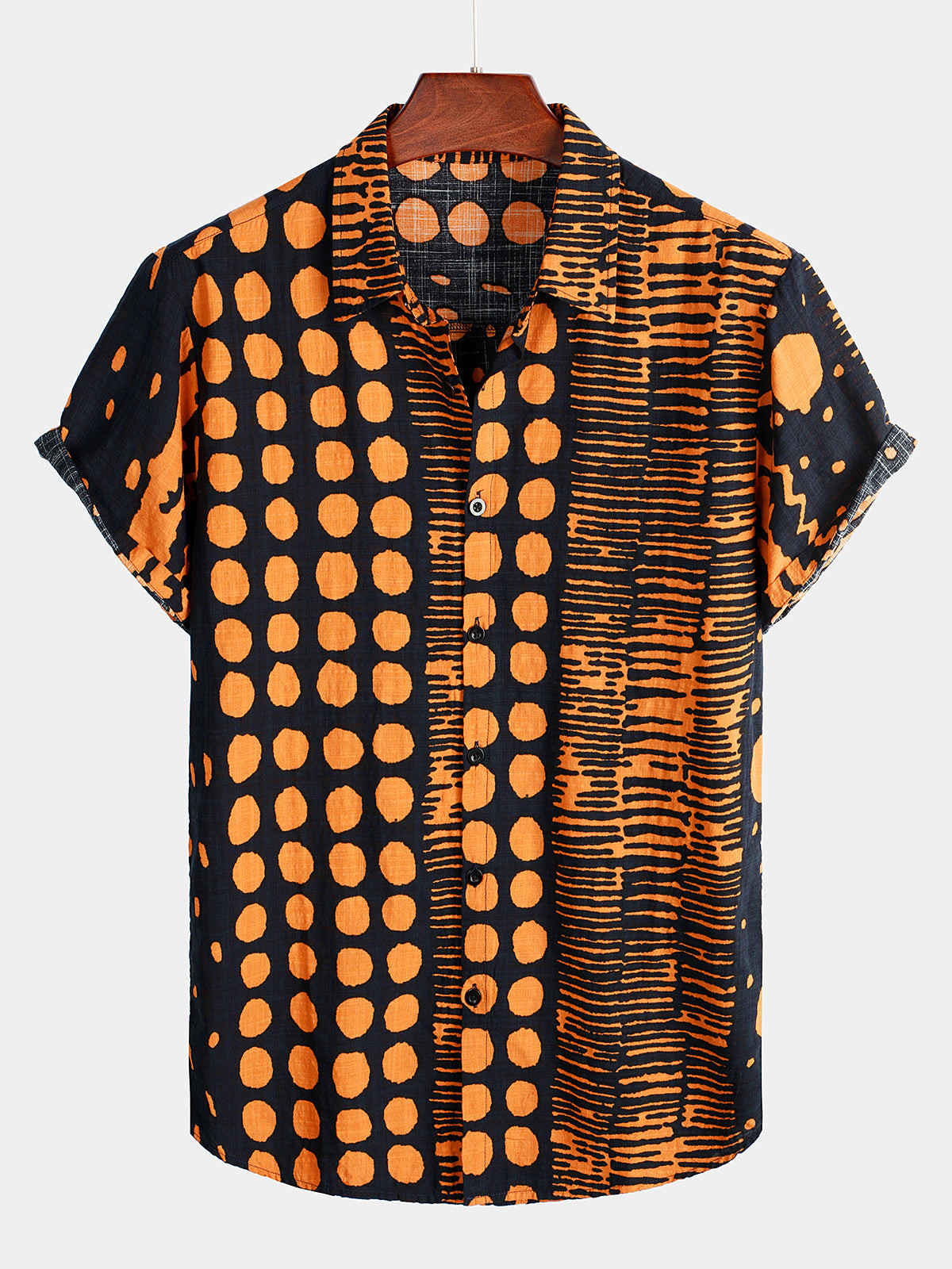 Mens Orange Boho Short Sleeve Retro Shirt Hawaiian Shirt for Men Women