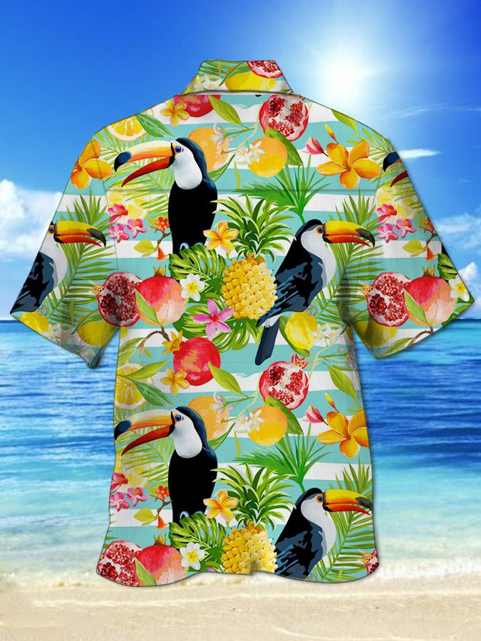 Mens Green Statement Cotton-Blend Cute Toucan Print Shirts Hawaiian Shirt for Men Women