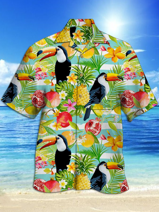 Mens Green Statement Cotton-Blend Cute Toucan Print Shirts Hawaiian Shirt for Men Women