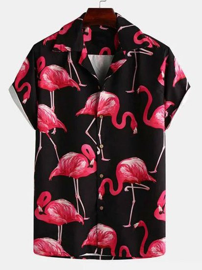 Mens Summer Flamingo Hawaiian Shirt