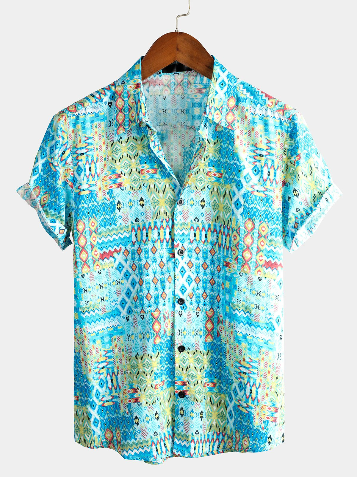 Mens Vintage Short Sleeve Cotton Retro Triba Shirt Hawaiian Shirt for Men Women