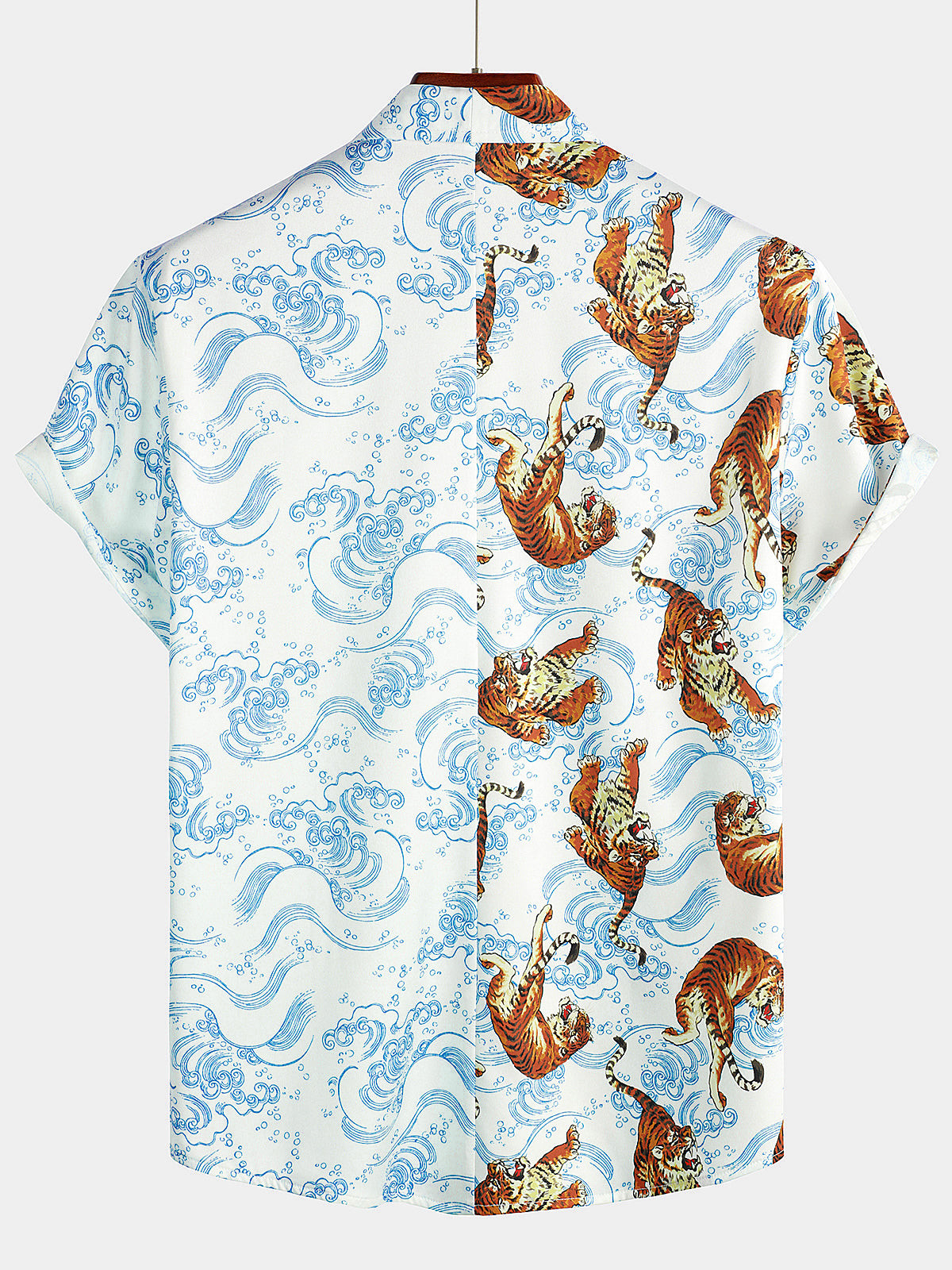 Mens Tiger Print Summer Pocket Short Sleeve Shirt Hawaiian Shirt for Men Women