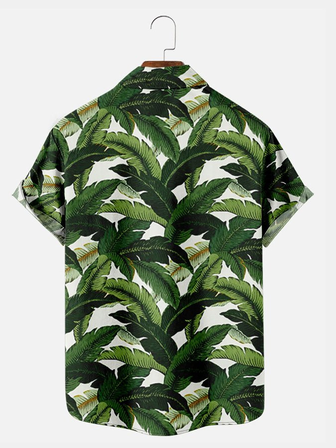 Vintage Mens Botanical Print Green Hawaiian Shirt