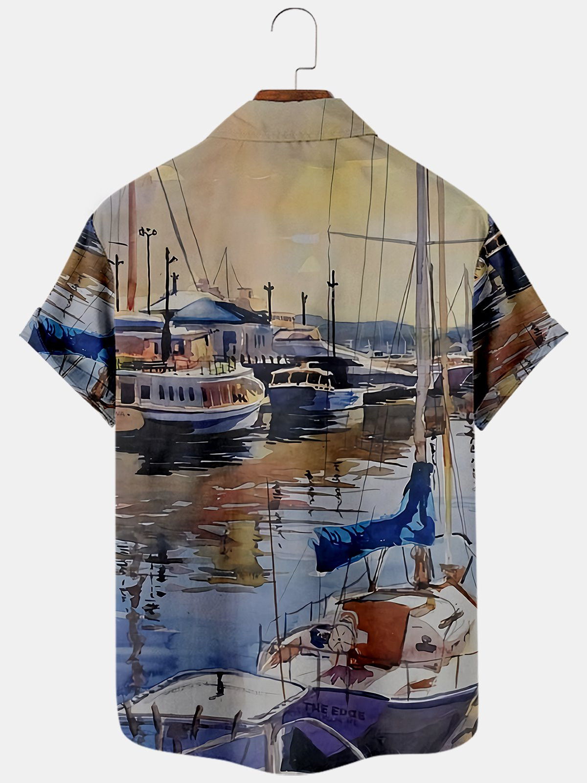 Hawaiian Vintage Abstract Seaport Vessel Mens Casual Short-sleeved Shirt