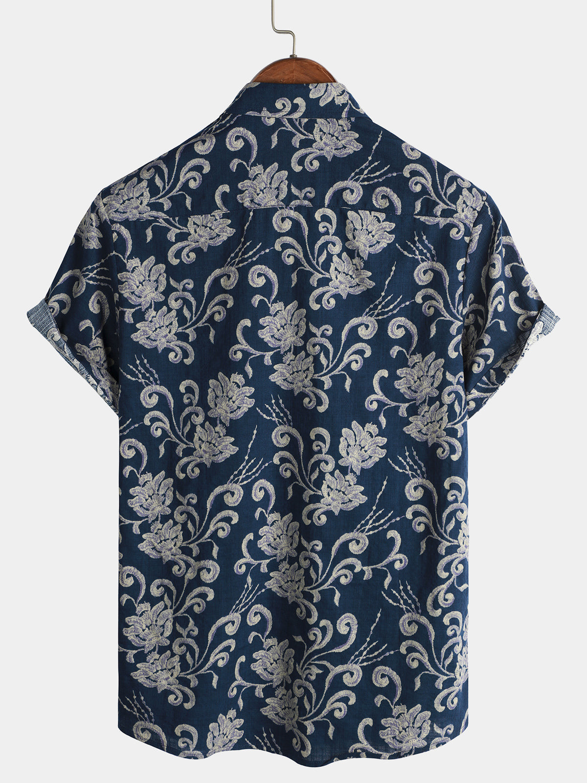 Mens Navy Blue Flower Print Pocket Short Sleeve Holiday Shirt Hawaiian Shirt for Men Women