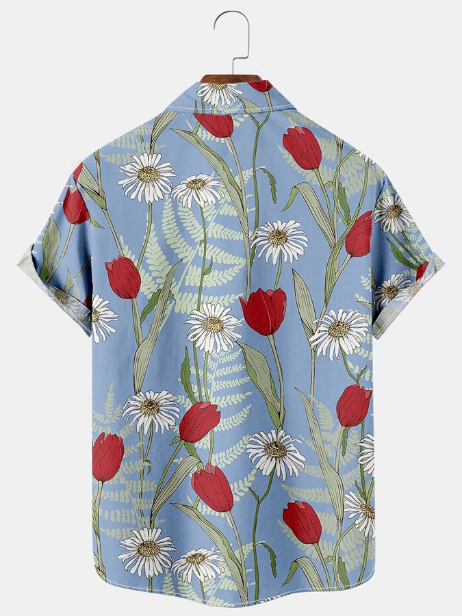 Mens Hawaiian Shirt Tropical Flower Print Casual Short Sleeve Short Sleeve Shirt