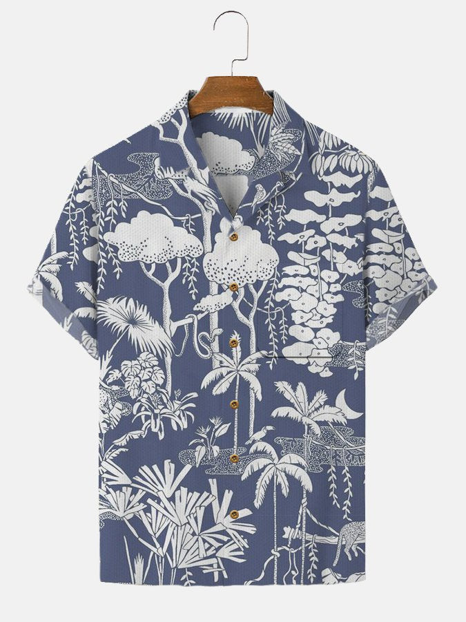 Mens Hawaiian Shirt Casual Short Sleeve AlohaBlue Cotton-Blend Beach Shirts