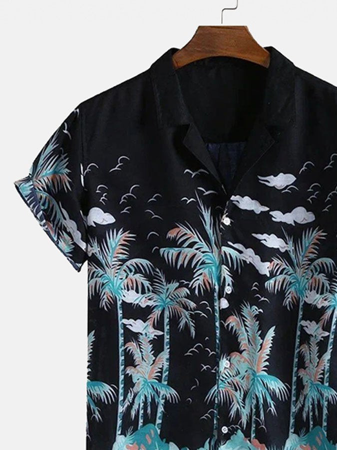 Mens Vintage Beach Coconut Black Short Sleeve Hawaiian Shirt