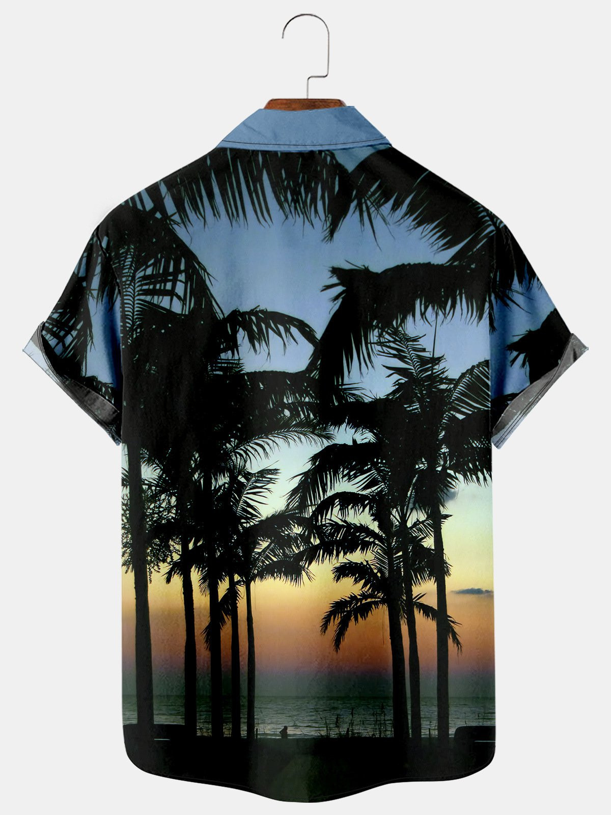 Mens Coconut Tree Printed Casual Breathable Hawaiian Short Sleeve Shirt