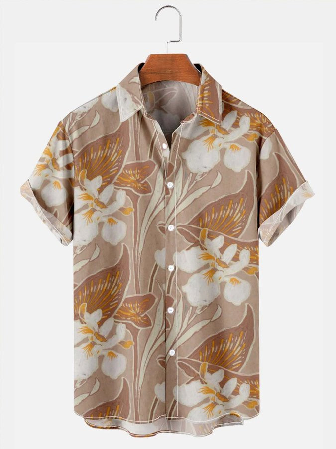 Mens Vintage Hawaiian Shirt Flower Short Sleeve Shirts