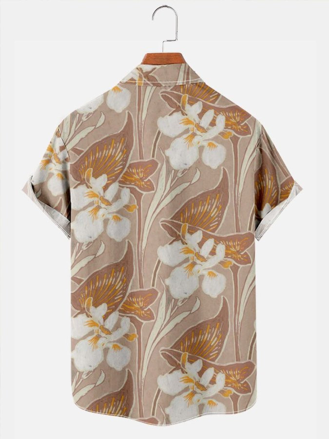 Mens Vintage Hawaiian Shirt Flower Short Sleeve Shirts