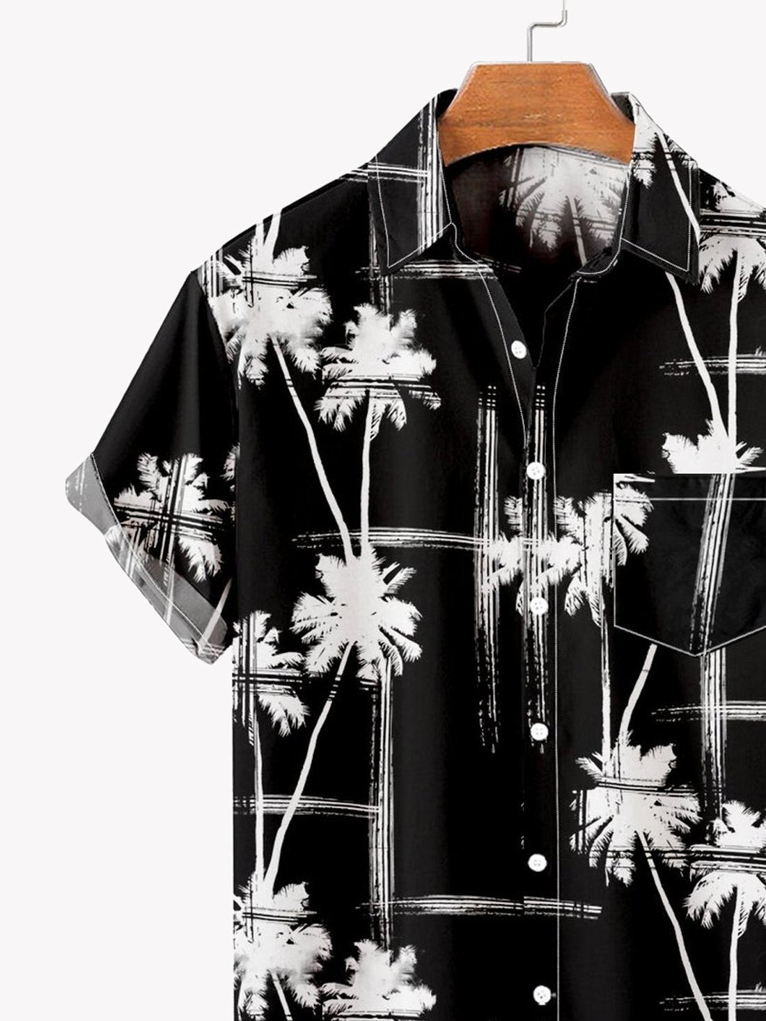 Mens Hawaiian Shirt Resort Coconut Tree Black Cotton Blend Short Sleeve Shirt