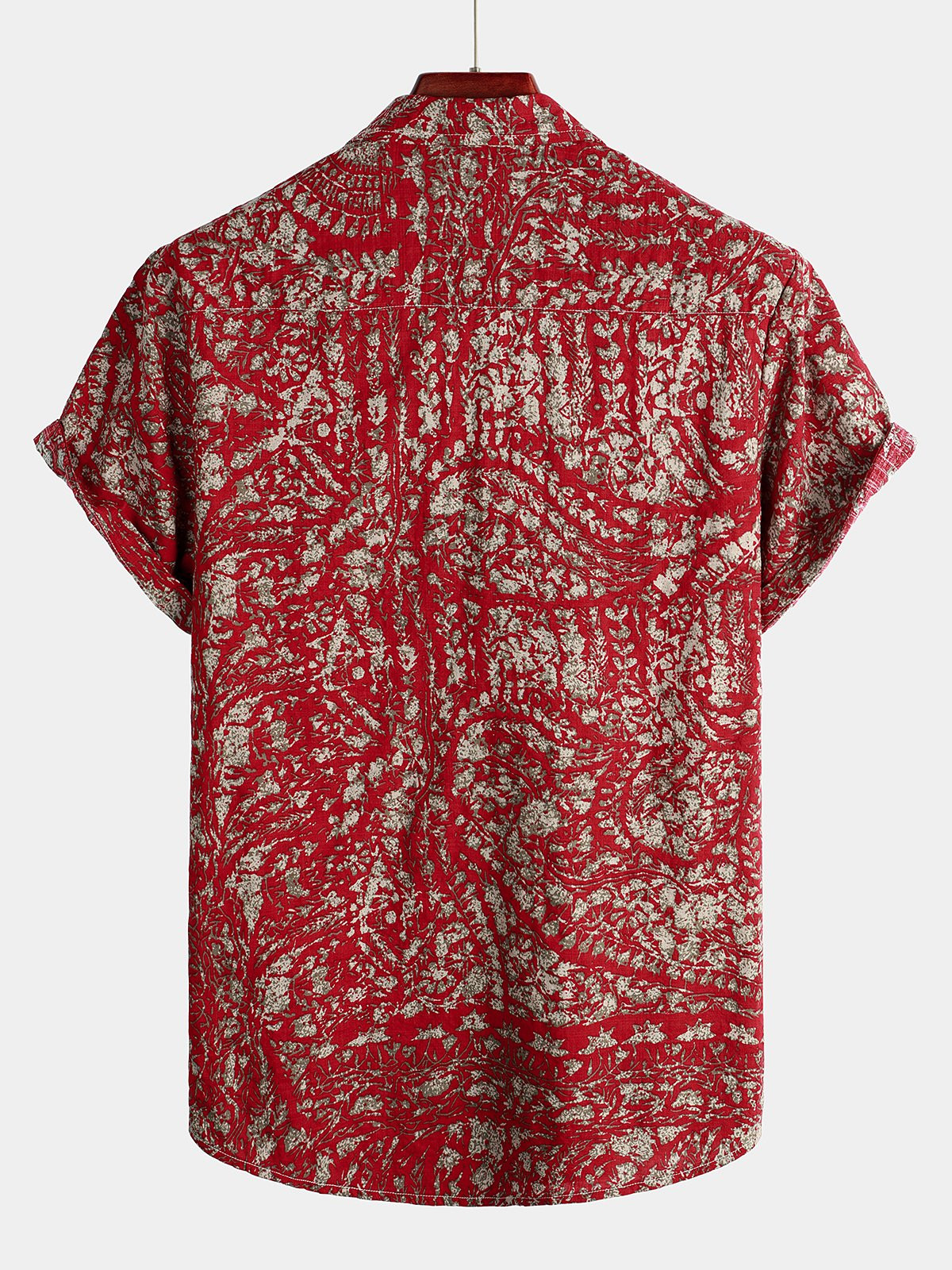 Mens Red Vintage Print Cotton Short Sleeve Shirt Hawaiian Shirt for Men Women